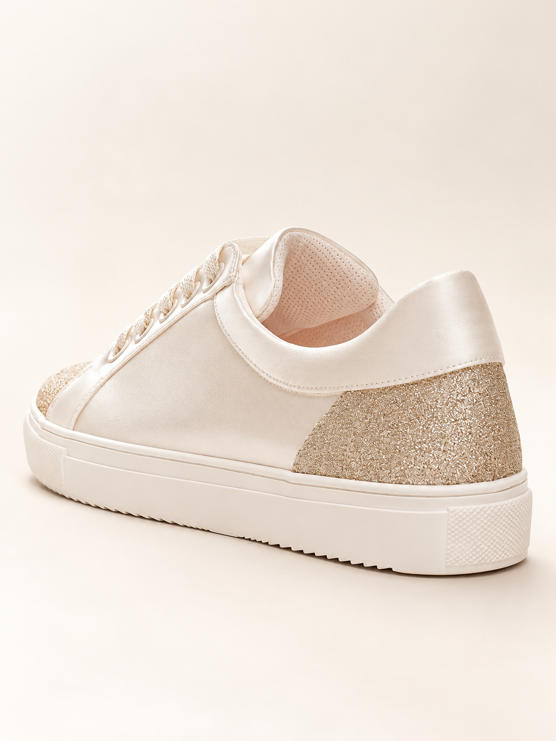Zapatillas de novia en raso con glitter dorado champán - Imagen 3