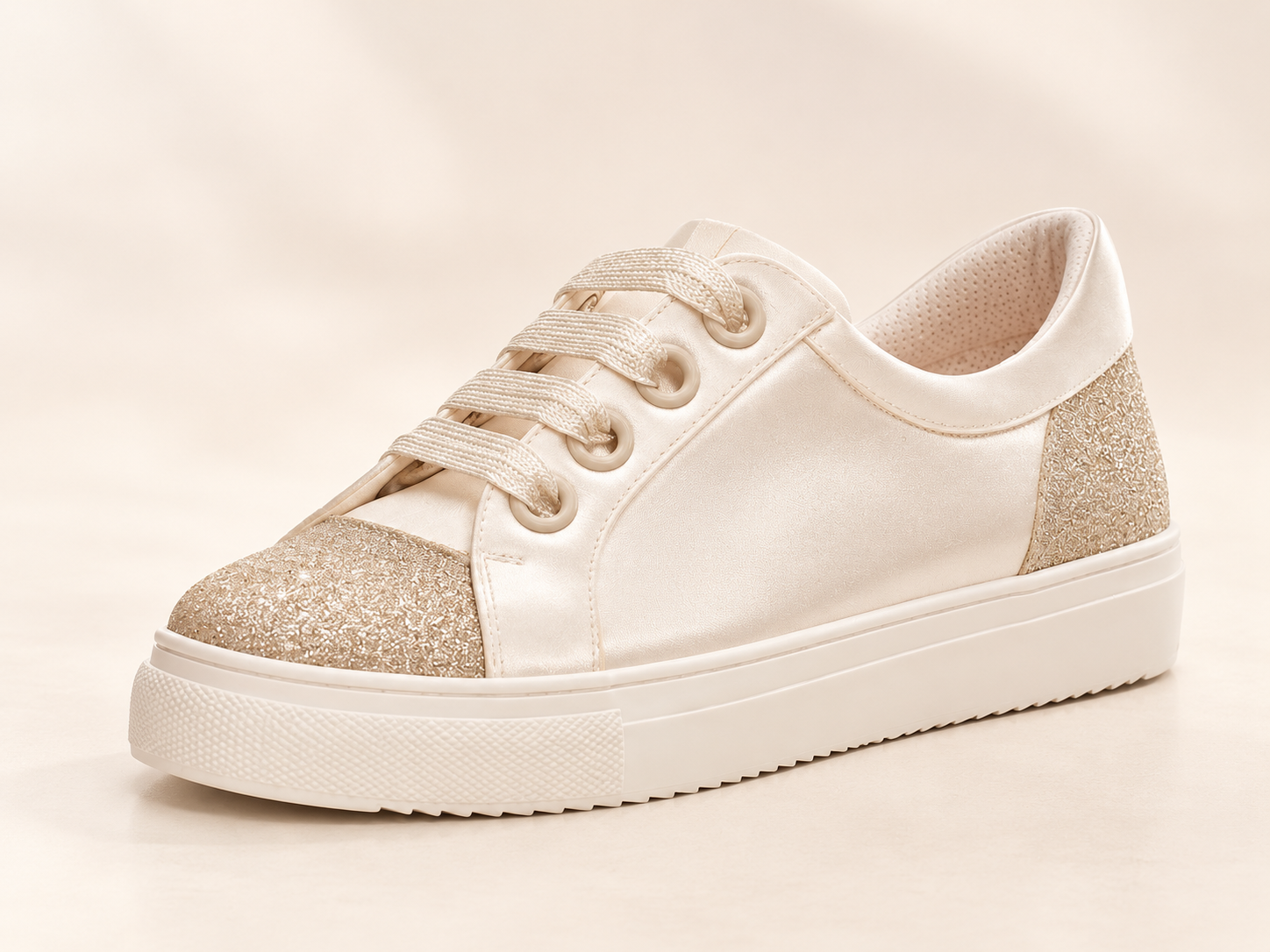 Zapatillas de novia en raso con glitter dorado champán - Imagen 2